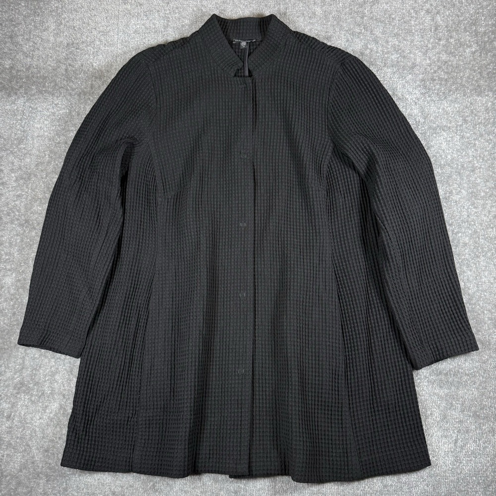 Eileen Fisher Jacket Women's 1X Black Tencel Silk Blend Waffle Grid Stretch